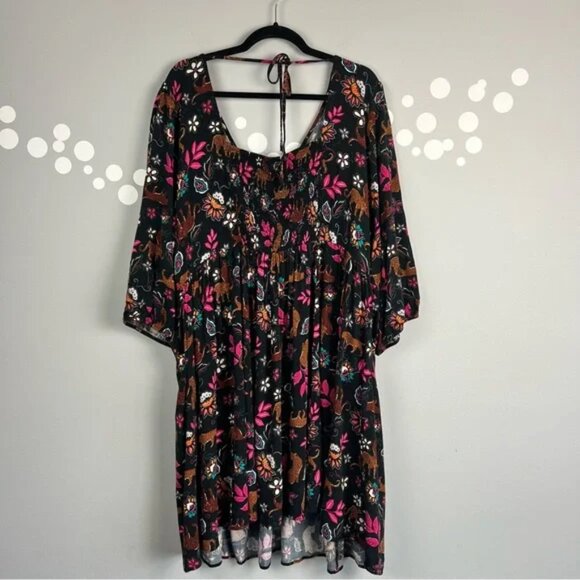 Torrid Mini Rayon Slub Balloon Sleeve Twist Front Leopard Leaves Size 3X - Picture 10 of 11